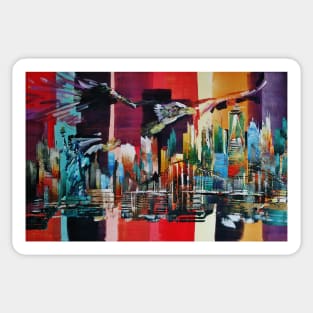 New York City Skyline Bald Eagle Sticker